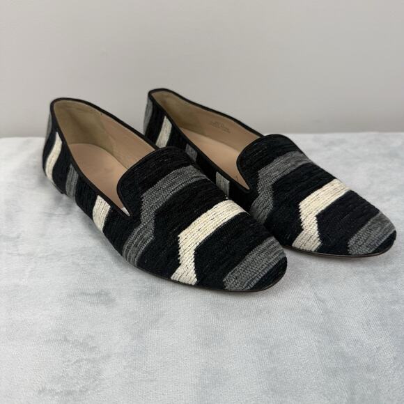 J. Crew Womens Black Gray Cream Textile Striped Italy Darby Currant Flats Sz 8 - Picture 2 of 9